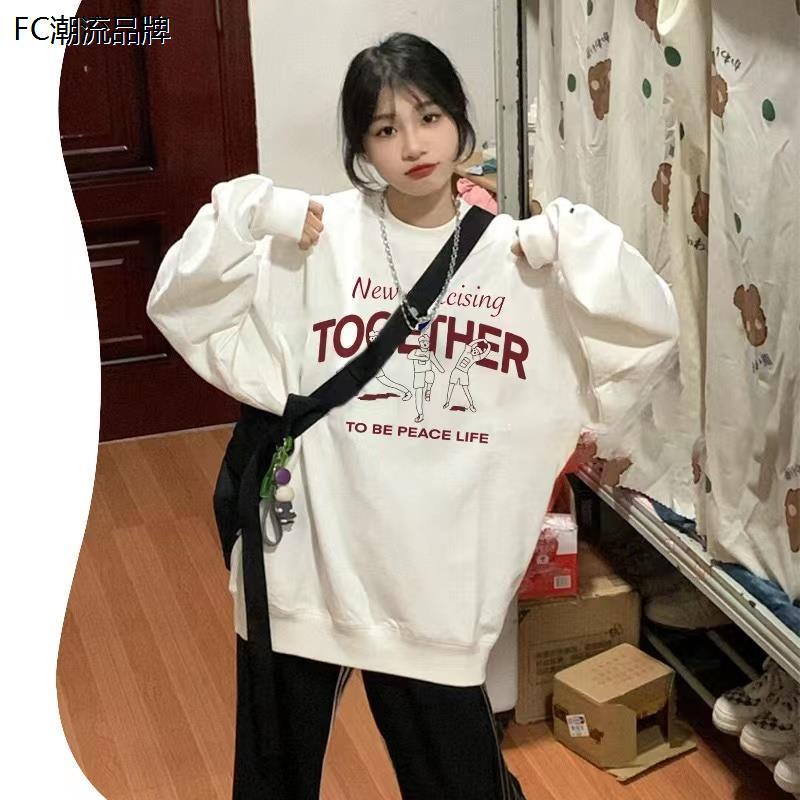 韓國新款華棉複合薄款310克/加絨410克 秋冬裝衛衣女印花寬鬆大碼