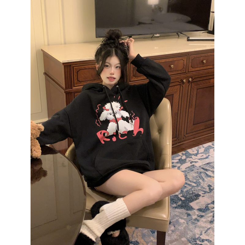 韓版新款時尚休閒 華棉複合薄款310克/加絨410克秋冬裝衛衣女印花