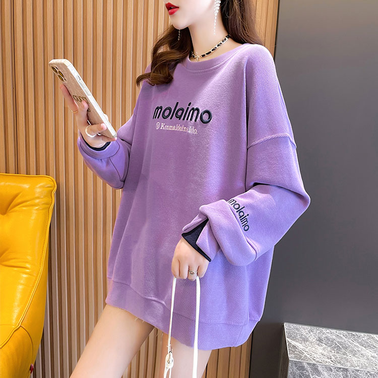 Real shot of new autumn letter embroidered thin round neck sweatshirt for women