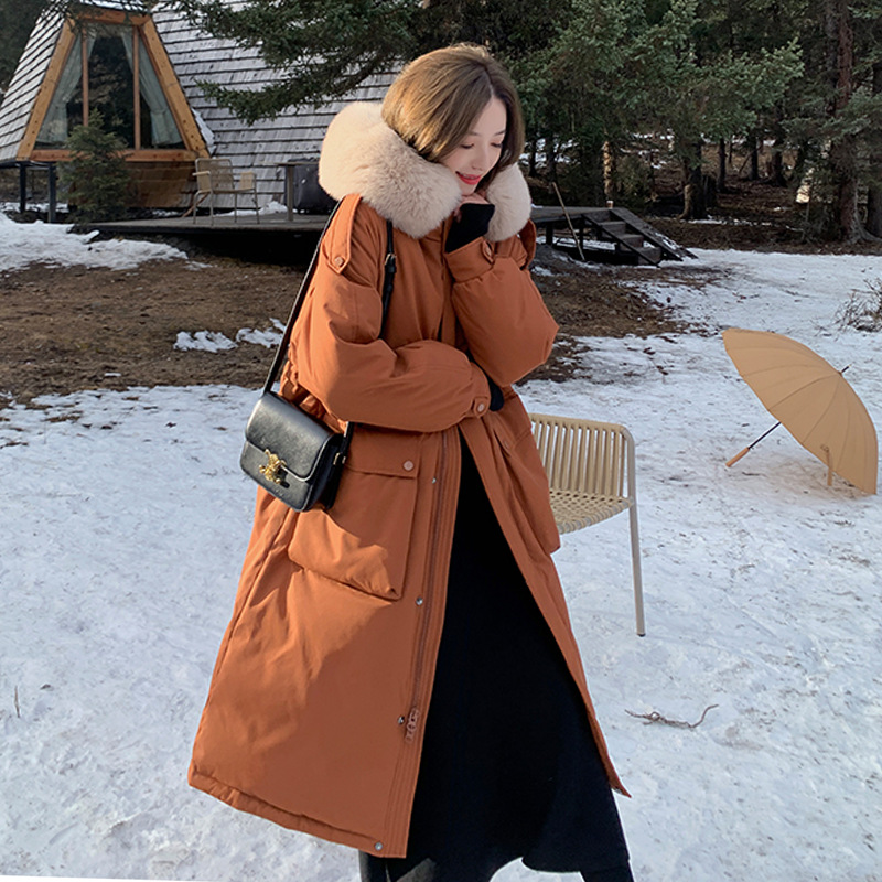 2023 New Cotton Jacket for Women Winter Fox Fur Collar Mid-Length Thick Loose Cotton Jacket