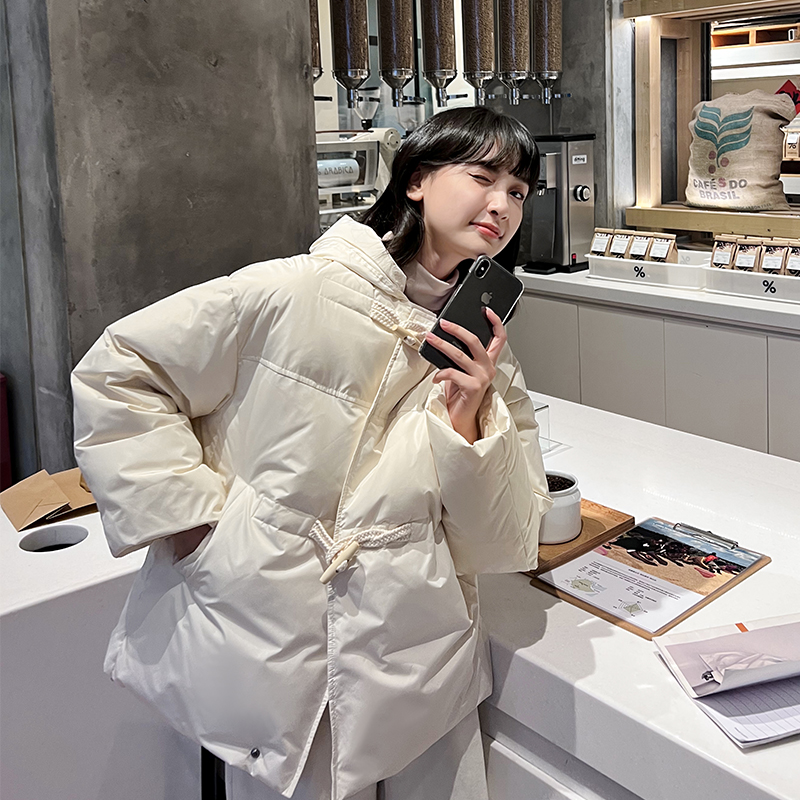 實拍小個子日系學生棉服女牛角扣寬鬆短款加厚棉衣甜美羽絨棉服