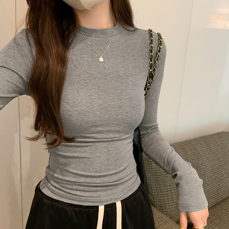 Actual pictures basic slim slim long-sleeved T-shirt for women autumn 2023 new versatile bottoming half turtleneck top