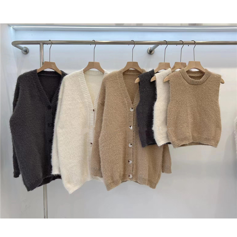 New autumn and winter imitation mink cardigan and vest two-piece set soft and waxy Korean style skin-friendly lazy style women's sweater