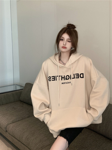 Official picture of lazy style loose-fitting velvet thickened hooded tops for small people women's autumn and winter new design niche sweatshirts