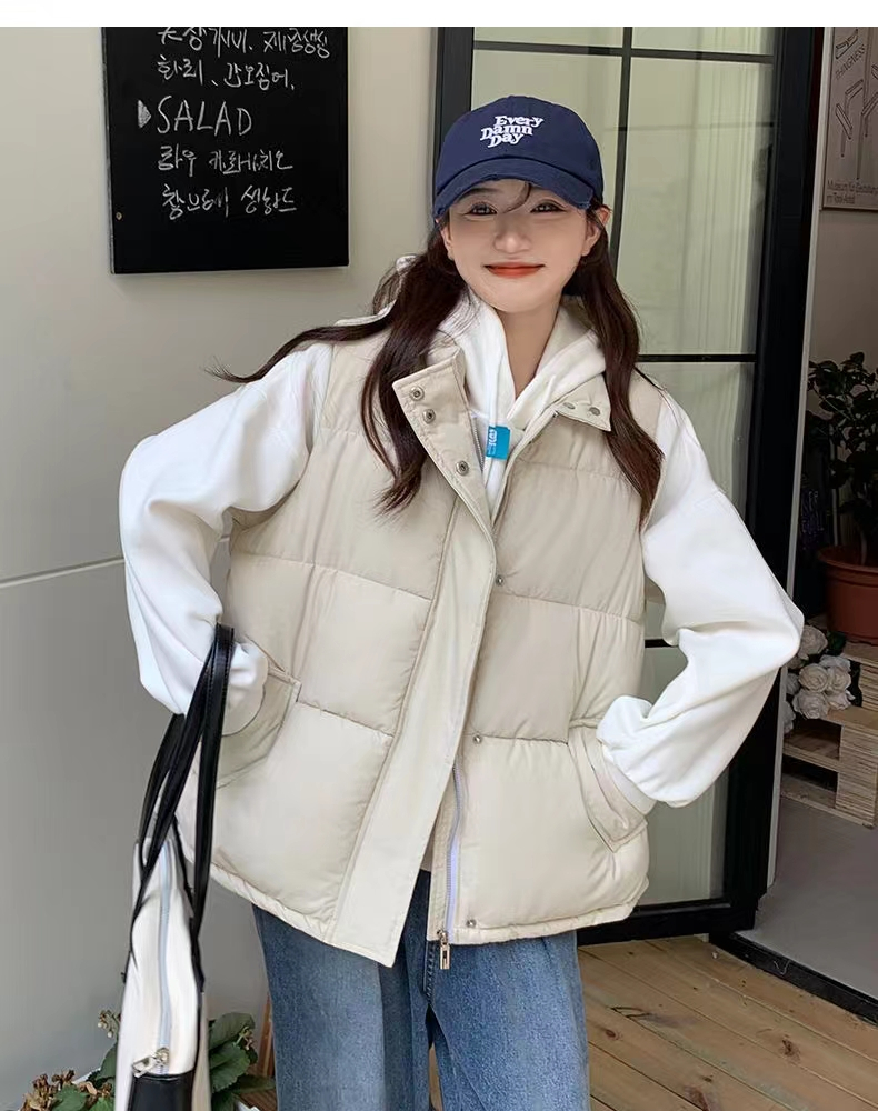 黑色棉馬甲女秋冬2023年新款無袖麵包棉服背心初秋馬夾棉坎肩外套