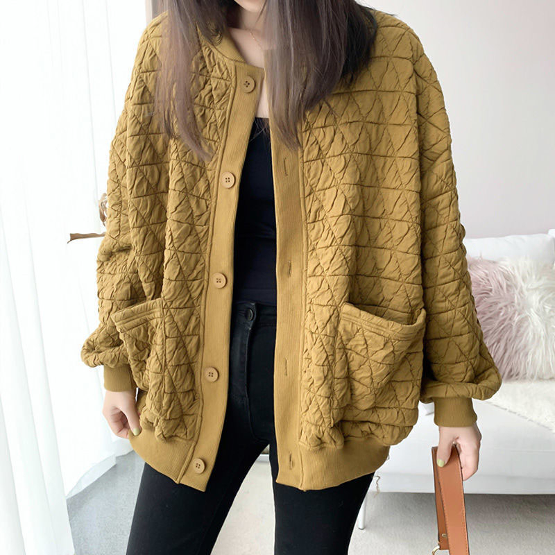 Quality! Rating is stable. Diamond quilted jacket, lightweight autumn and winter jacket, V-neck baseball uniform top