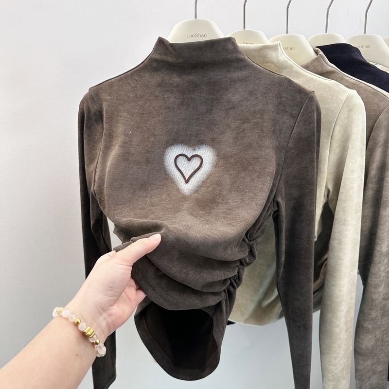 Small stand-up collar long-sleeved T-shirt 2023 autumn and winter new style half-high collar slim dopamine wear bottoming shirt with inner top