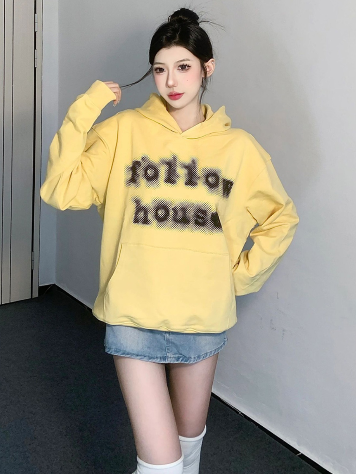 美式復古高街連帽衛衣女秋季oversize字母印花學院風寬鬆百搭上衣