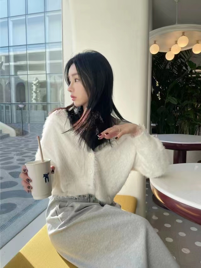 水貂絨毛衣開衫秋冬天純欲風修身顯瘦外穿設計感小眾毛毛絨外套女