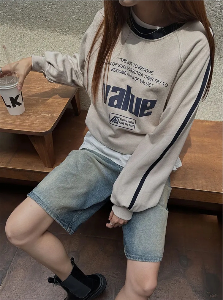 已保護~復古歐美學院字母印花運動風衛衣毛圈秋冬少女韓國