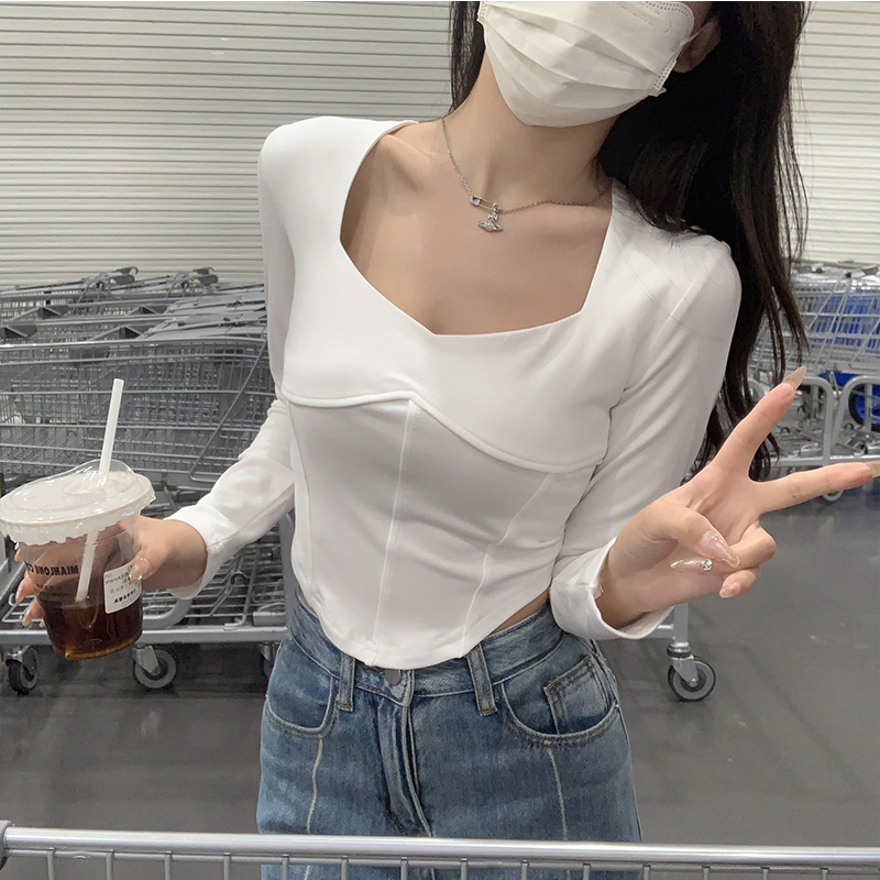 德絨 魚骨內搭打底衫設計感長袖t恤女秋冬新款純欲風短款上衣