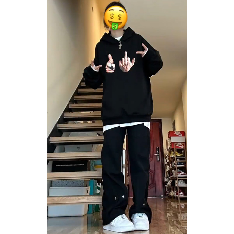 韓國新款時尚寬鬆 華棉複合薄款310克/加絨410克秋冬裝衛衣女印花