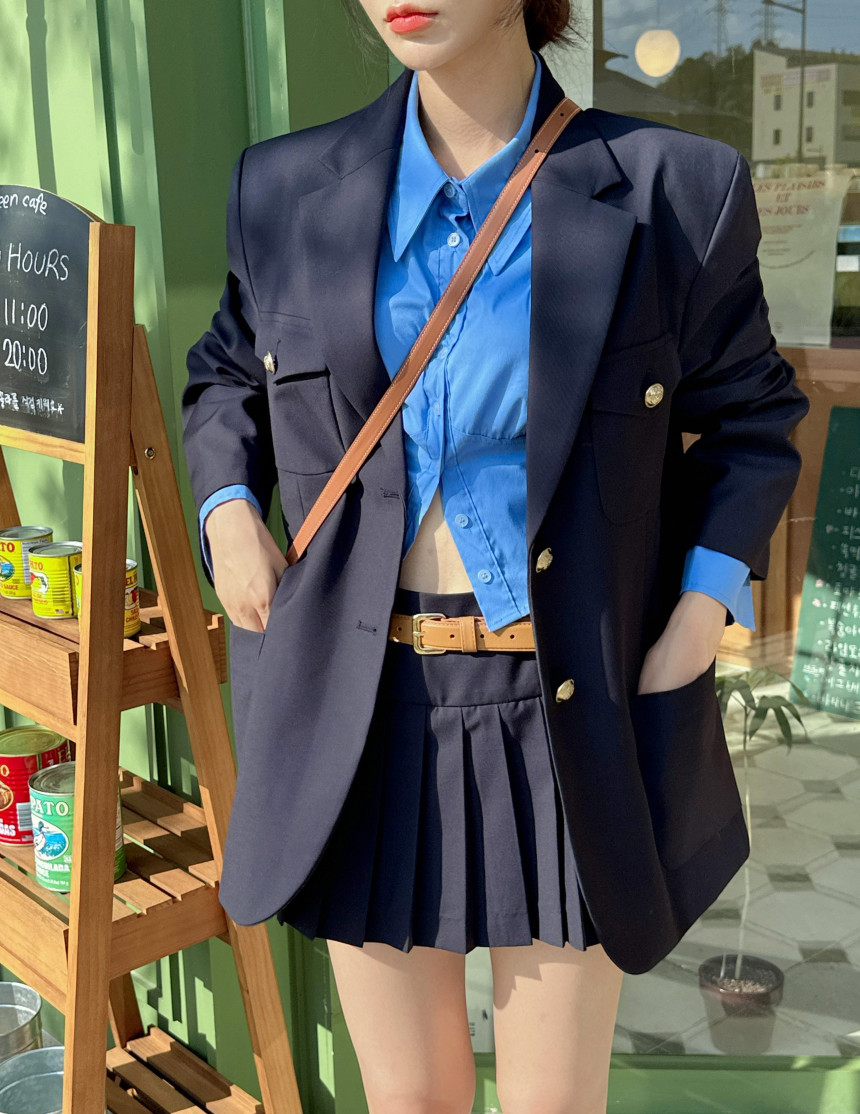 Size update Korean chic autumn retro blazer + pleated skirt two-piece set