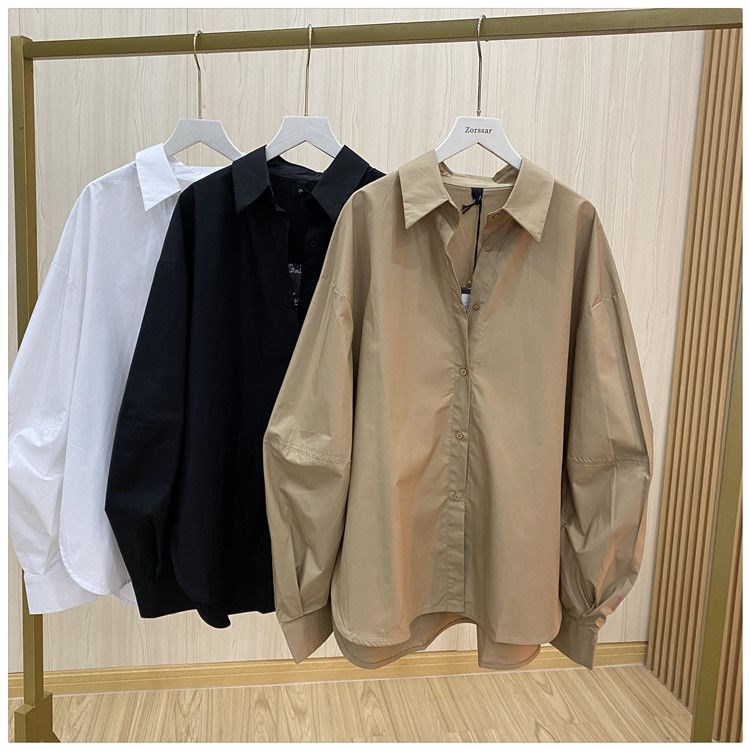 South Korea's 2023 new autumn style versatile lantern long-sleeved basic shirt women's tops large size European retro