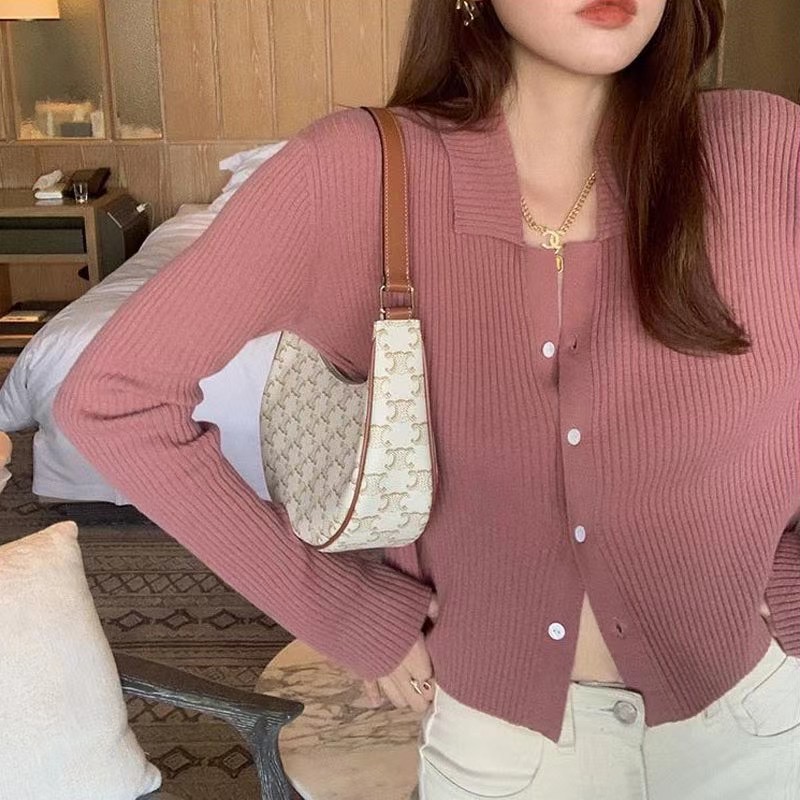 ASM ANNA◆Rock Soufflé~Lazy style short sweater jacket small lapel fashionable knitted cardigan for women spring