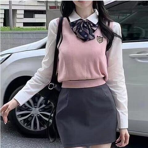秋季2023年新款學院風POLO領拼接假兩件長袖襯衫女氣質上衣冰爽絲