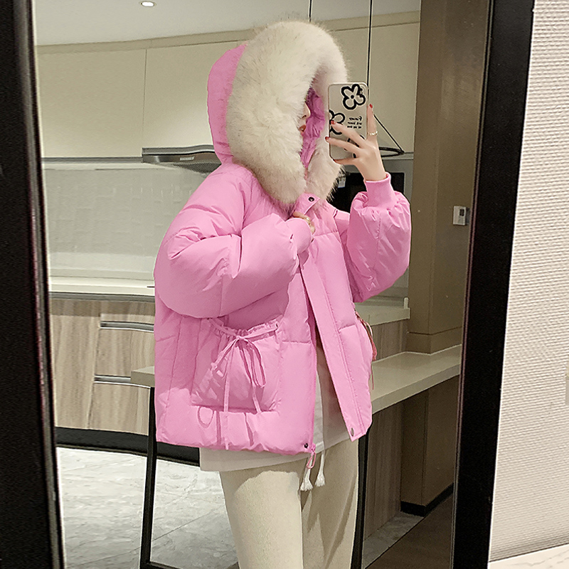 棉服外套女大毛領韓版寬鬆棉衣冬2023新款短款羽絨服加厚麵包服