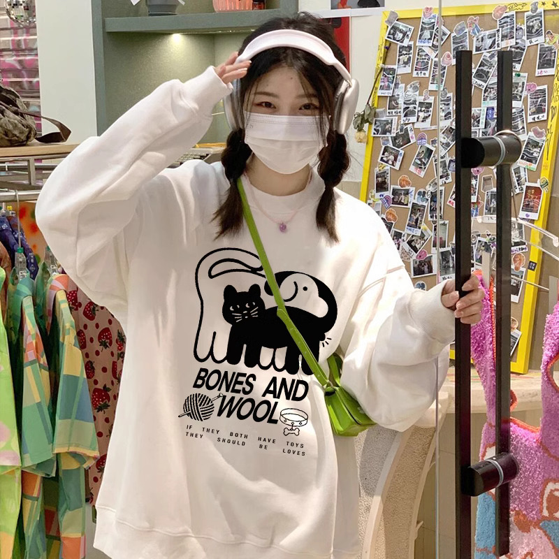 韓版新款華棉複合薄款310克/加絨410克 秋冬裝衛衣女印花寬鬆大碼