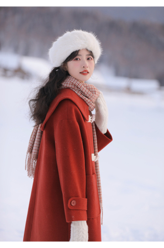 Autumn and winter  New Year red embroidered sweet woolen coat for women with butterfly knot doll collar trendy coat for women