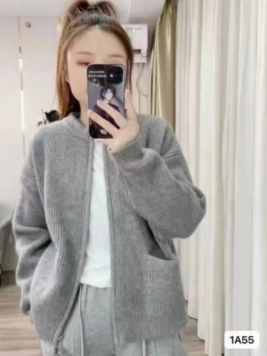  new autumn and winter Korean style knitted cardigan for women new Korean style slimming solid color double zipper jacket top for women