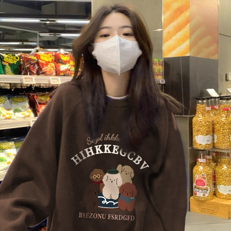 韓版休閒華棉複合薄款310克/加絨410克 秋冬裝衛衣女印花寬鬆大碼