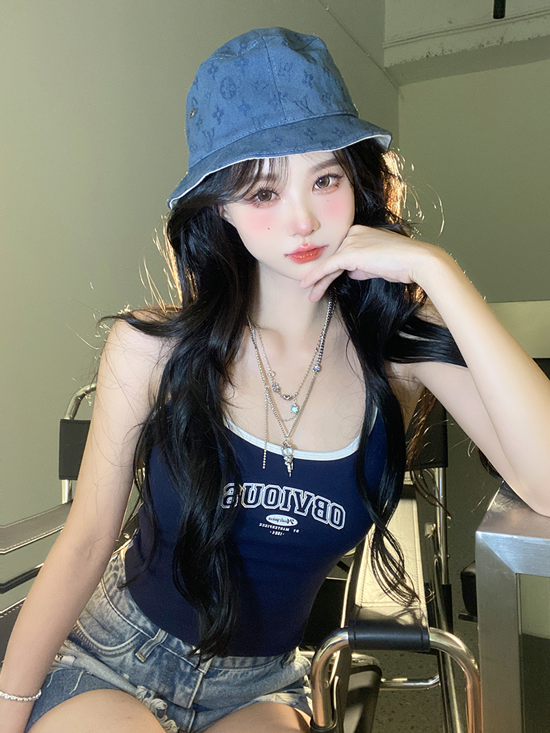 別致小u領螺紋修身背心小眾高級感辣妹低領吊帶女上衣打底衫