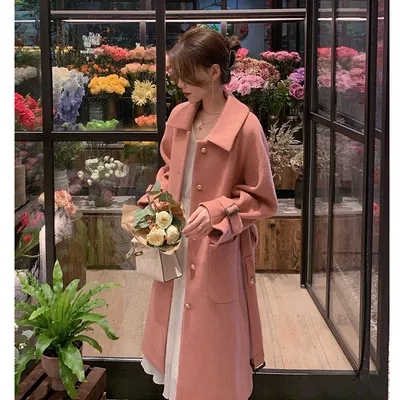 郭郭定製呢子大衣女中長款年秋季新款韓版寬鬆毛呢外套小個子