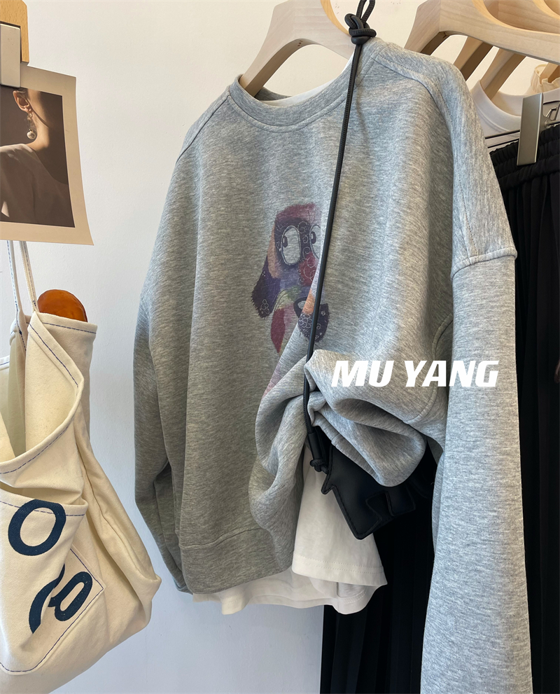 韓版新款華棉複合薄款310克/加絨410克 秋冬裝衛衣女印花寬鬆大碼