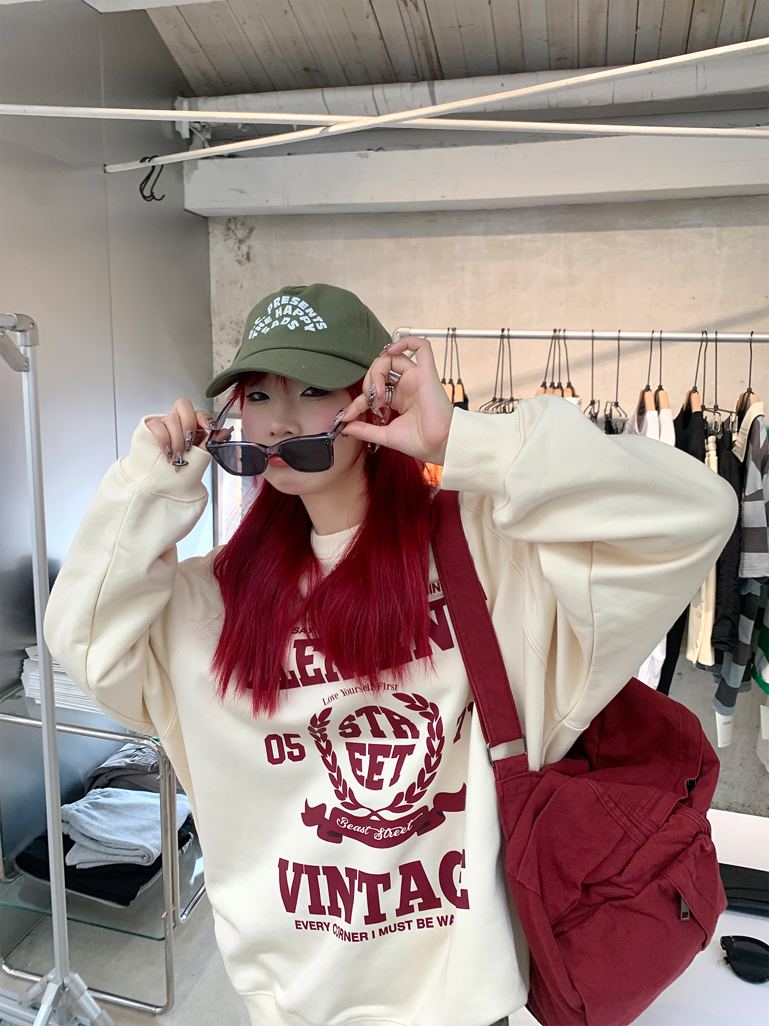 韓版休閒華棉複合薄款310克/加絨410克 秋冬裝衛衣女印花寬鬆大碼