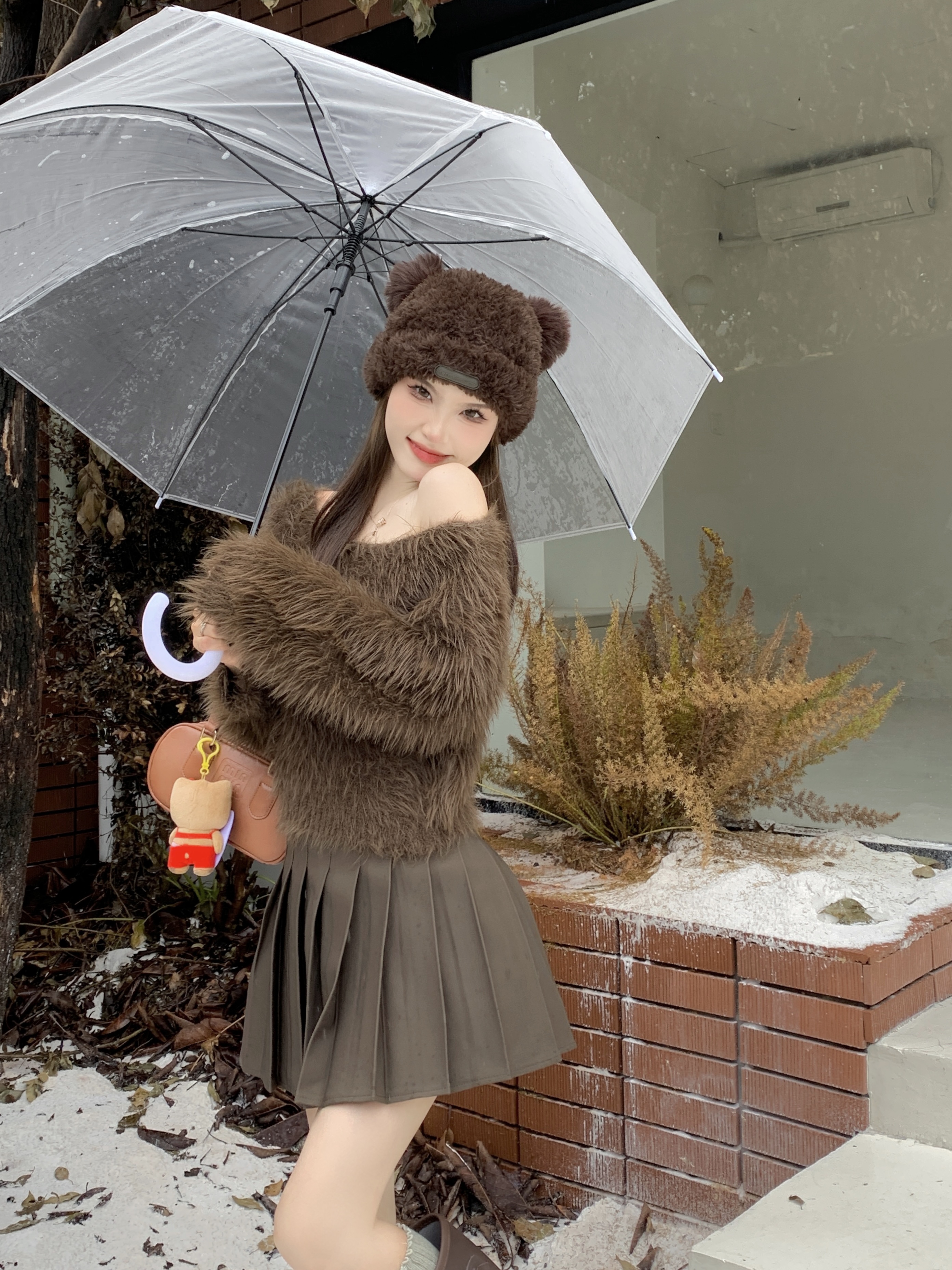 實拍溫柔風仿水貂毛軟糯毛衣女秋冬寬鬆顯瘦短款長袖套頭上衣