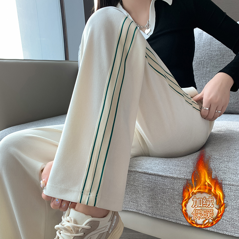 Real shot of cotton velvet composite babel velvet knitted wide-leg pants for women in spring, autumn and winter, casual drape plus velvet floor-length straight trousers