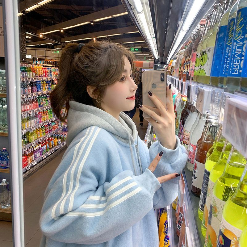 原版做工抽繩連帽拼接短外套冬裝2023年加絨時尚減齡休閒上衣