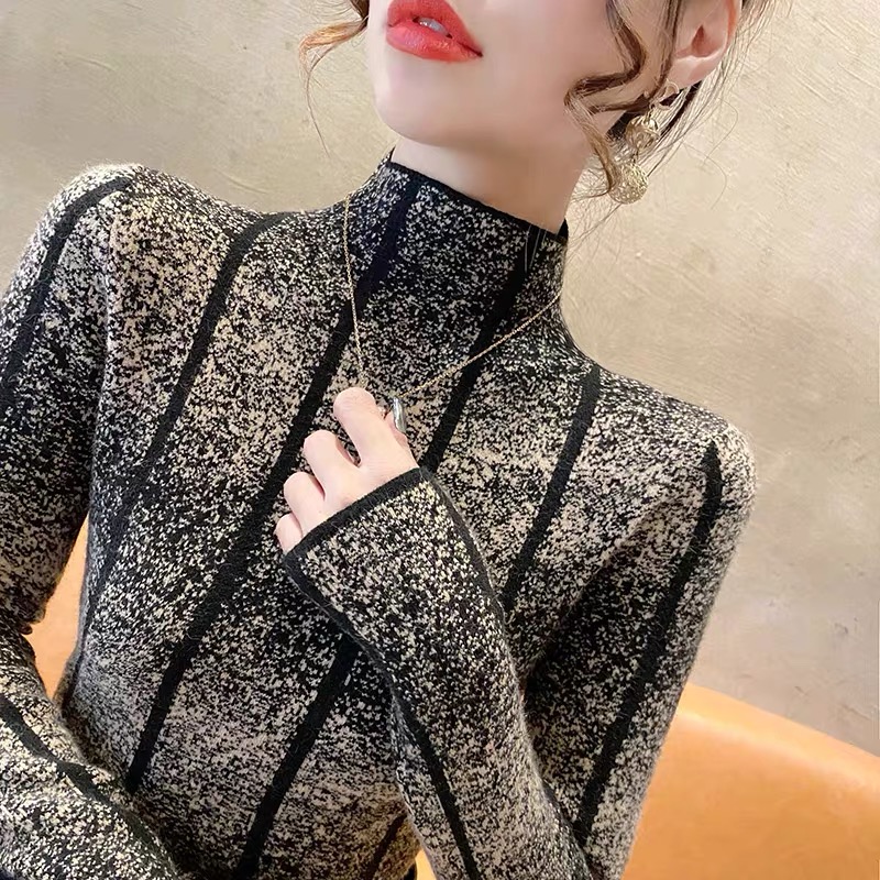 早秋新款2023年新款半高領針織衫洋氣時尚毛衣內搭打底衫女士上衣