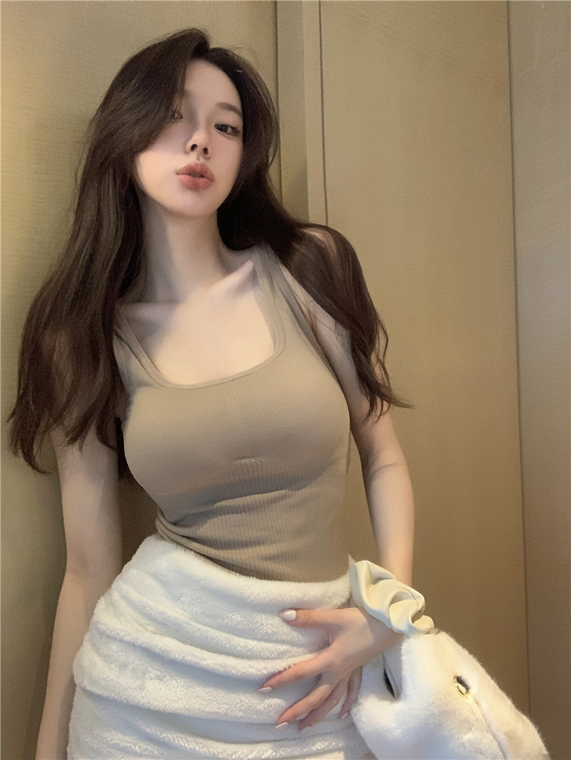 實拍價 秋冬百搭加絨加厚保暖無袖背心帶胸墊顯瘦打底上衣