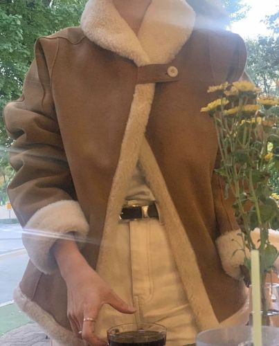 INS blogger's model~South Korea's Dongdaemun 23 autumn and winter high-end Maillard fur integrated lamb wool jacket