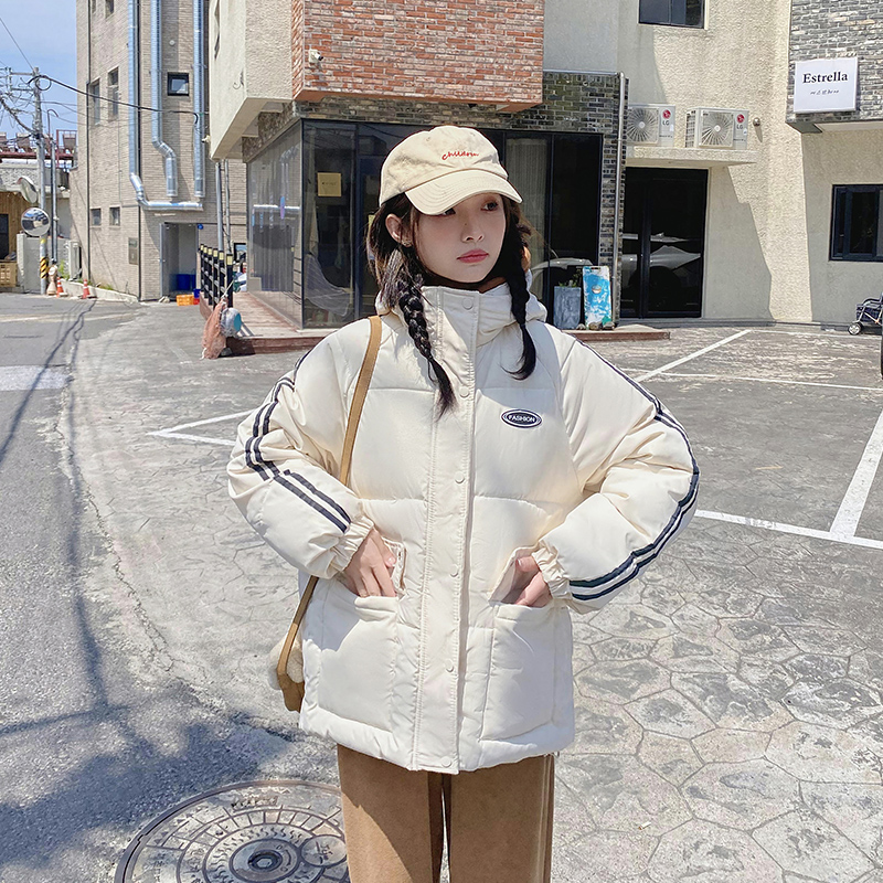 實拍2023冬新韓版棉衣棉服女連帽麵包服短款小個子學院風羽絨服女