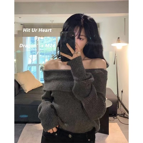 Minimalist Design Off-the-Shoulder One-Shoulder Sweater for Women - Autumn/Winter  New Arrival - Spicy Girl Top - Thickened Lazy Style