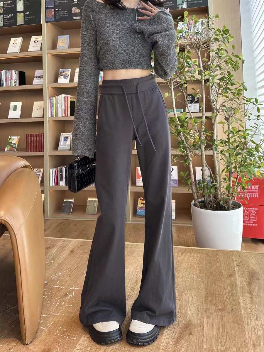 灰色美式喇叭褲女2023秋冬顯瘦直筒馬蹄褲拖地褲垂墜感瑜伽運動褲