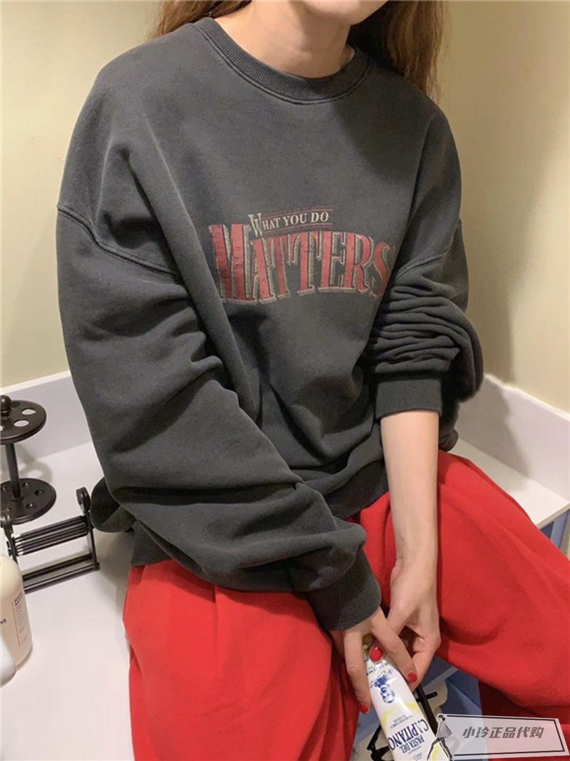 韓版休閒華棉複合薄款310克/加絨410克 秋冬裝衛衣女印花寬鬆大碼