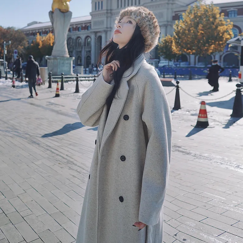 毛呢外套女中長款2023年秋冬季新款韓版加厚夾棉赫本風毛呢子大衣