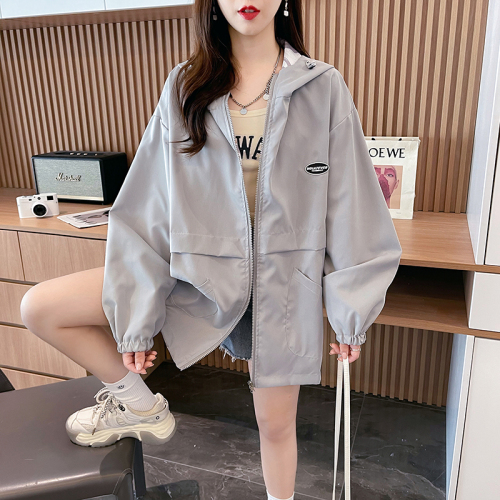 Real shot original fabric autumn new style reversible loose hooded mid-length cardigan windbreaker jacket for women
