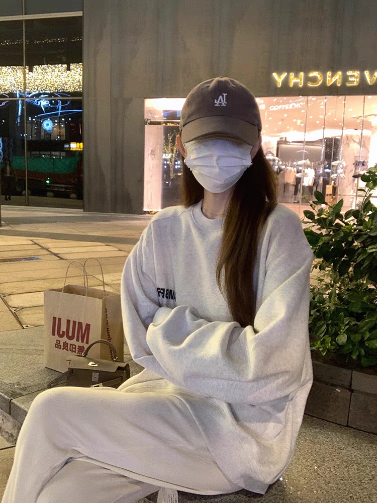 韓版休閒華棉複合薄款310克/加絨410克 秋冬裝衛衣女印花寬鬆大碼