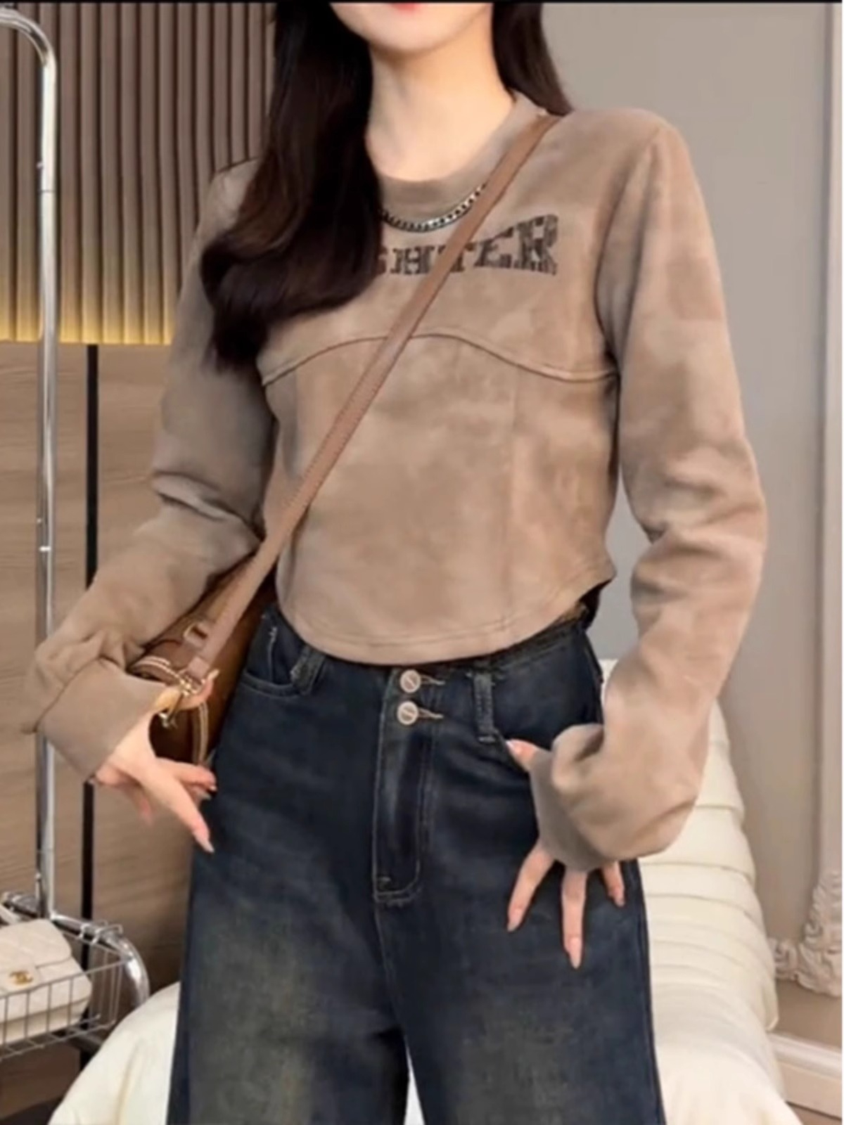 秋冬季2023新款扎染印花套頭圓領衛衣女修身顯瘦減齡百搭短款上衣