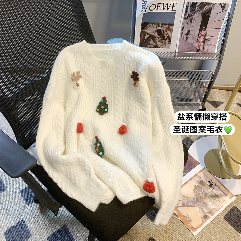 實拍紅色聖誕毛衣女2023年新款秋冬洋氣減齡寬鬆設計感小眾上衣