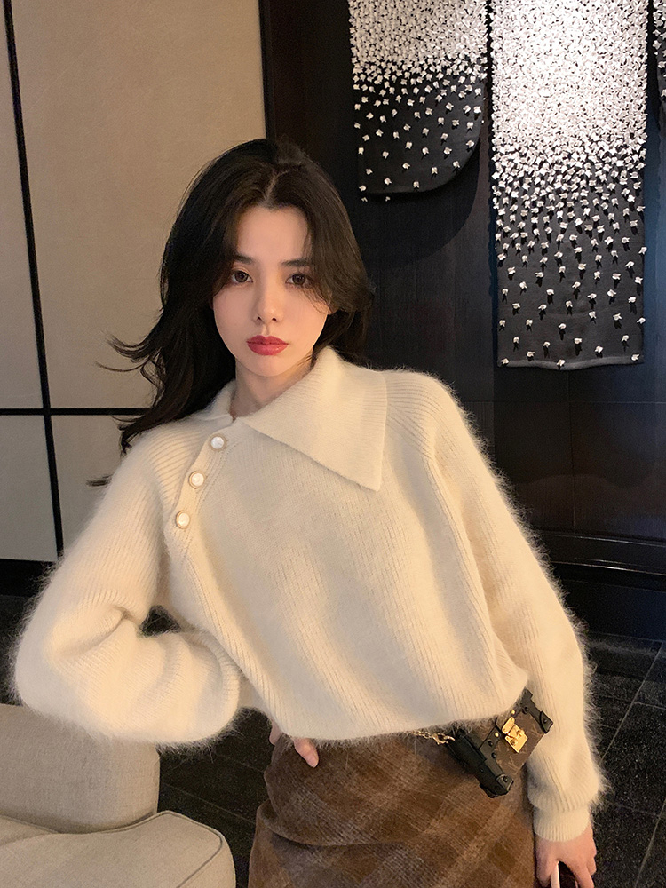 馬海毛毛衣女士日系外穿慵懶風寬鬆秋冬加厚保暖套頭小個子針織衫