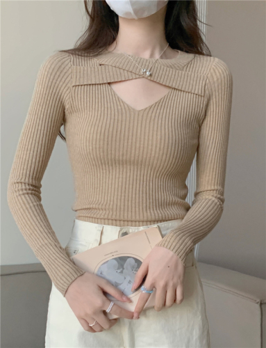 Actual shot ~ core-spun yarn half-turtleneck sweater for women, fashionable and stylish button-down long-sleeved top bottoming sweater