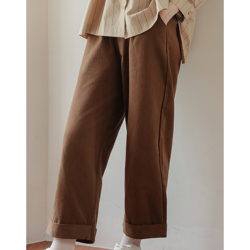 Not less than 99 real shot simple retro high waist straight slim trousers