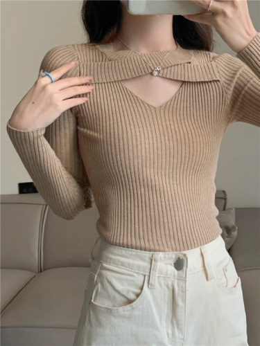 Actual shot ~ core-spun yarn half-turtleneck sweater for women, fashionable and stylish button-down long-sleeved top bottoming sweater