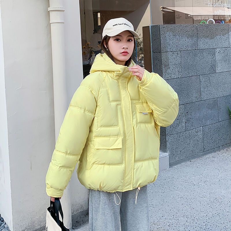 棉服#新款時尚韓版女學生棉襖寬鬆毛領麵包服帽子加厚短款棉服