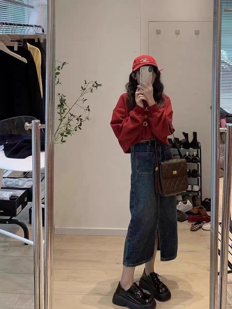 Pure cotton composite petite short sweatshirt women's autumn and winter loose lazy style long-sleeved round neck top